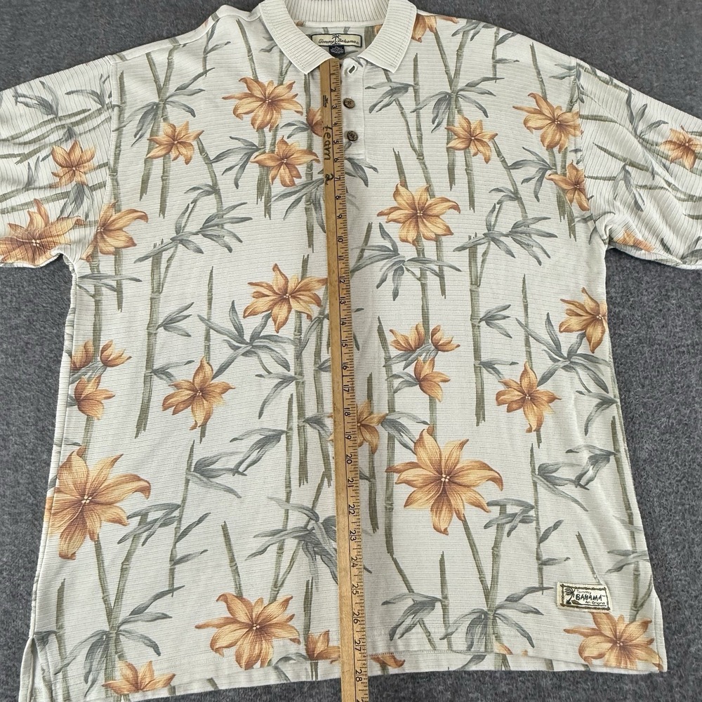 Tommy Bahama Polo Shirt Mens XL Silk Blend Hawaiian Floral Bamboo Beige - Picture 6 of 13